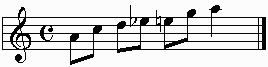 A blues scale on the staff.