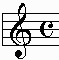 Treble Clef and Time Signature.  Common time.  Could be written as 4/4