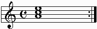 A minor chord or triad on the staff.