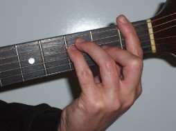 Picture of hand holding F chord shape