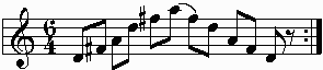 D major arpeggio with eighth notes on staff