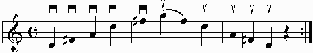 D major arpeggio on the staff.