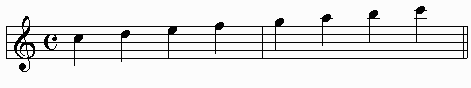 C major scale on the staff