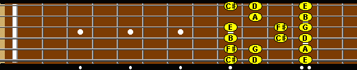 D major scale 2 octaves on the fretboard