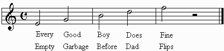 Every good boy does fine.  The notes on the lines.