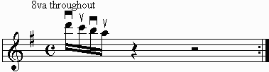 16th note descending scale on the staff.