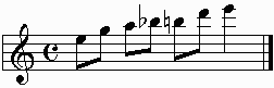 E blues scale on staff.