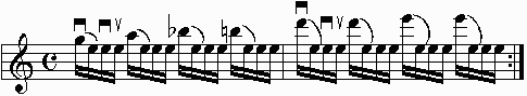 E blues scale on staff.