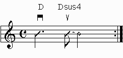 Free Falling measure 1 on staff with rhythm slashes